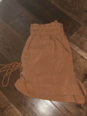 Women's Brown Drawstring Ruffle Hem Skirt